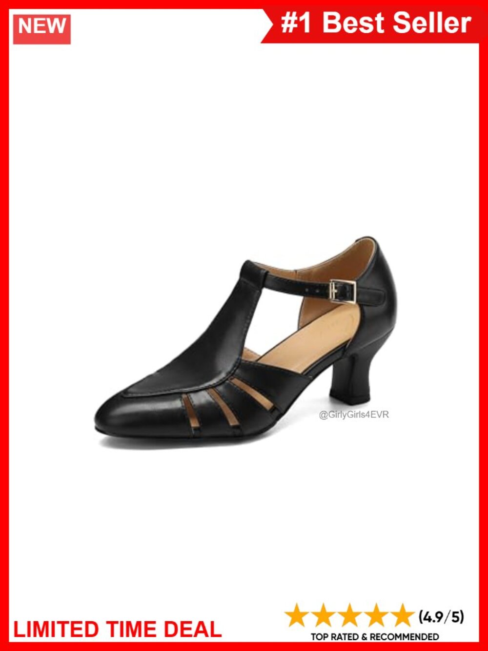 Mary Jane Kitten Heels T-Strap Low Retro Pumps Faux Leather